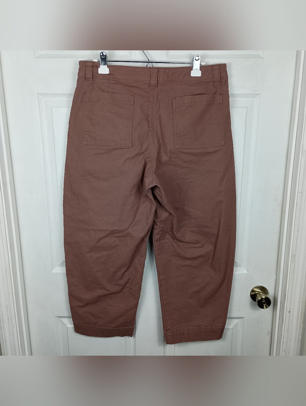 Old Navy Barrel Leg Pants 14 Womens Warm Taupe High Rise Canvas Ankle Utility - Picture 3 of 8